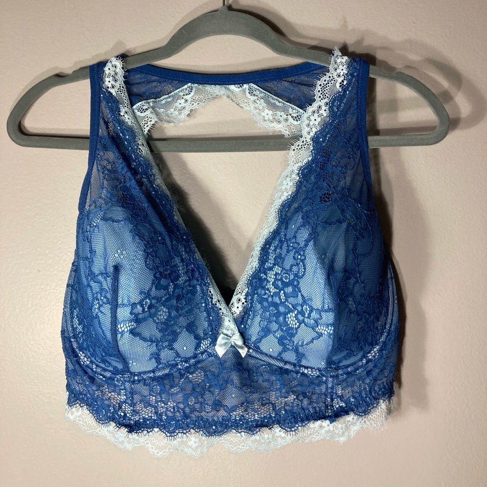 Adore Me 36DDD Blue Lace Halter Bra Bralette Underwire
Eyelash lace trim Sexy